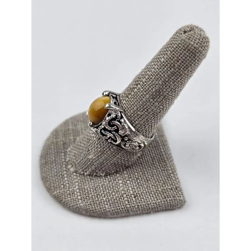 Men's Tiger's Eye sterling silver ring Medieval design Size 9.5 Tribal